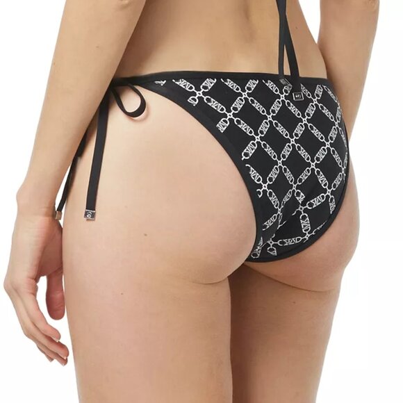 NWT Michael Kors Womens Chain Print String Bikini Bottoms Black Sz M $70 12HL035 - Picture 2 of 2